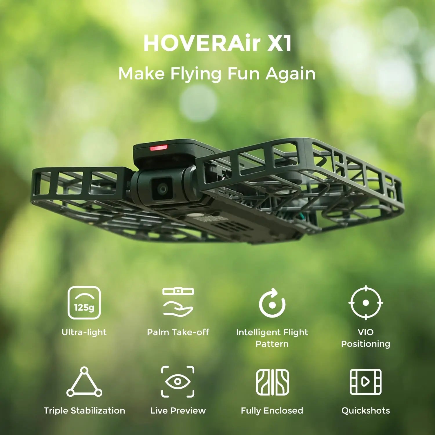 The HOVER Air X1 is a compact, pocket-sized HD drone